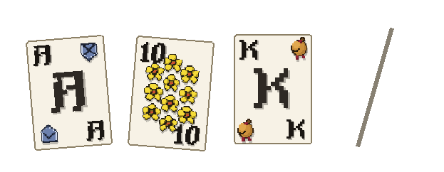 Four Jass cards turning over: shields, roses, bells, acorns